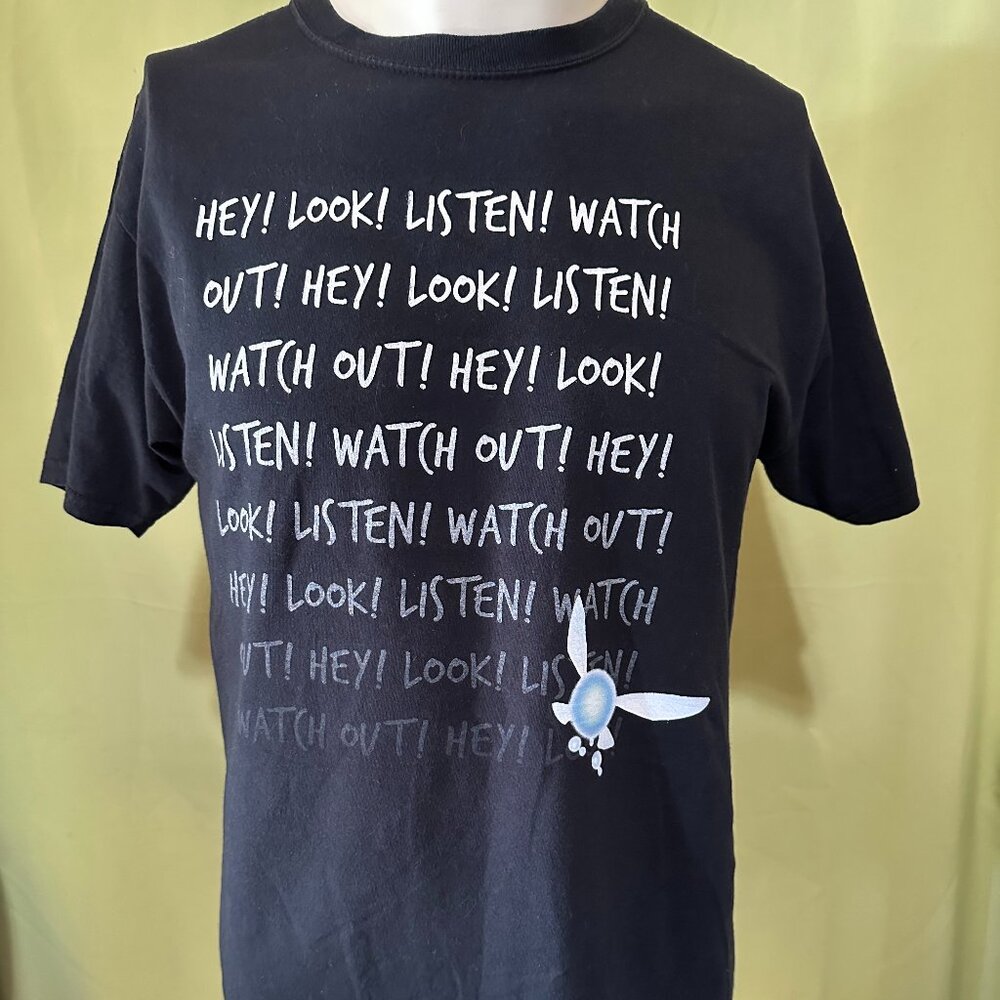 Navi Legend of Zelda Hey Look Listen Men's Dark Blue T Shirt Size XL Cotton